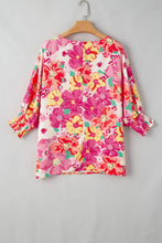 Cargar imagen en el visor de la galería, Pink Shirred Cuffs 3/4 Sleeve Floral Blouse
