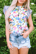 Cargar imagen en el visor de la galería, Light Blue Floral Print Striped Ruffled Sleeve Blouse
