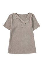 Load image into Gallery viewer, Pale Khaki Ribbed Buttoned Strappy V Neck Tee
