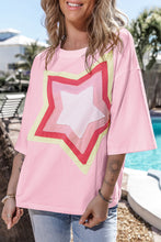 Load image into Gallery viewer, Light Pink Colorblock Star Patched Half Sleeve Oversized Tee
