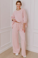 Load image into Gallery viewer, Delicacy Braided Texture Ruffle Hem Top Drawstring Loose Pants Set
