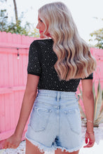 Cargar imagen en el visor de la galería, Black Rhinestone Allover Round Neck Short Sleeve Bodysuit
