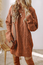 Cargar imagen en el visor de la galería, Coffee Cable Knit Drop Shoulder Loose Fit Sweater Dress
