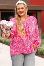 Cargar imagen en el visor de la galería, Purple Plus Size Floral Print Puff Sleeve V Neck Blouse
