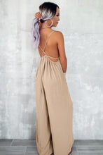 Load image into Gallery viewer, Apricot Spaghetti Straps Waist Tie Wide Leg Jumpsuit with Pockets

