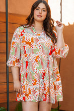 Load image into Gallery viewer, Multicolour Plus Size Mix Floral Puff Sleeve Ruffled Dress
