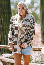 Cargar imagen en el visor de la galería, Brown Checkered Print Patchwork Corduroy Shacket
