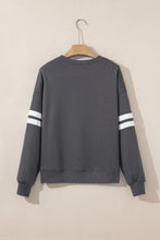 Load image into Gallery viewer, Dark Grey Varsity Striped Detail Drop Shoulder Oversized Sweatshirt
