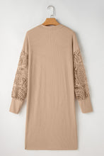 Cargar imagen en el visor de la galería, Parchment Lace Patchwork Ribbed Knit Open Front Duster Cardigan
