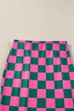 Load image into Gallery viewer, Rose Checkered Print Side Slit High Waist Midi Skirt
