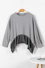 Load image into Gallery viewer, Medium Grey Waffle Long Sleeve Ruffled Patchwork Top
