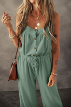 Cargar imagen en el visor de la galería, Moss Green Knotted Straps Button Textured Drawstring Jumpsuit
