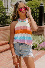 Cargar imagen en el visor de la galería, Multicolour Wavy Striped Print Textured Knit Sleeveless Sweater Top
