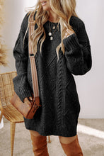 Cargar imagen en el visor de la galería, Black Cable Knit Drop Shoulder Loose Fit Sweater Dress
