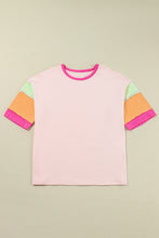 Cargar imagen en el visor de la galería, Pink Color Block Stitching Sleeve Round Neck Oversize Top
