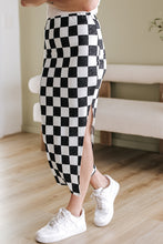 Load image into Gallery viewer, White Checkered Print Side Slit High Waist Midi Skirt
