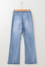 Load image into Gallery viewer, Light Blue Fly Button Exposed Seam Patched Pocket Flare Jeans
