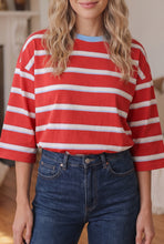 Cargar imagen en el visor de la galería, Racing Red Striped Bow Tie Hollowed Back 7/8 Sleeve Casual T-Shirt
