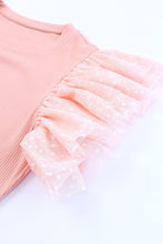 Cargar imagen en el visor de la galería, Pink Dotty Mesh Ruffle Sleeve Ribbed Knit Top
