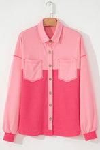 Cargar imagen en el visor de la galería, Peach Blossom Two Tone Contrast Waffle Knit Buttoned Loose Shacket
