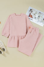 Load image into Gallery viewer, Delicacy Braided Texture Ruffle Hem Top Drawstring Loose Pants Set
