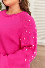 Cargar imagen en el visor de la galería, Strawberry Pink Pearled Decor Raglan Sleeve Plus Size Sweater
