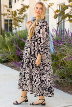 Cargar imagen en el visor de la galería, Black Plus Size Floral Printed Puff Sleeve Collared Maxi Dress
