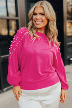 Cargar imagen en el visor de la galería, Strawberry Pink Pearled Decor Raglan Sleeve Plus Size Sweater
