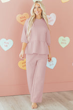 Cargar imagen en el visor de la galería, Delicacy Braided Texture Ruffle Hem Top Drawstring Loose Pants Set
