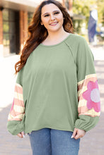 Load image into Gallery viewer, Smoke Green Flower Patchwork Raglan Sleeve Exposed Seam Oversized Top
