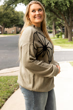 Cargar imagen en el visor de la galería, Dark Khaki Plus Size Big Flower Pattern High Neck Drop Shoulder Sweater
