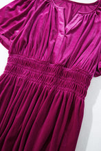 Load image into Gallery viewer, Red Dahlia Velvet Short Sleeve Shirred Waist Tiered Maxi Dress
