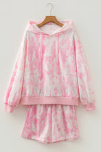 Cargar imagen en el visor de la galería, Pink Abstract Print Loose Hoodie Slim Shorts 2pcs Set
