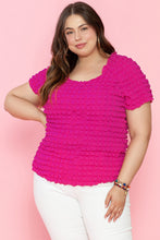 Load image into Gallery viewer, Strawberry Pink Bubble Textured Square Neck Short Sleeve Plus Size Top
