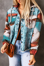 Cargar imagen en el visor de la galería, Multicolor Aztec Print Frayed Hem Denim Jacket
