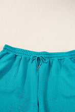 Load image into Gallery viewer, Teal Textured Ruffle Split Top and Drawstring Shorts
