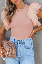 Load image into Gallery viewer, Pink Dotty Mesh Ruffle Sleeve Ribbed Knit Top
