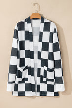 Load image into Gallery viewer, Black Checkered Waffle Knit Thumbhole Open Front Cardigan
