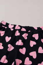 Cargar imagen en el visor de la galería, Black Valentine&#39;s Heart Shape Print Long Sleeve Top Shorts Lounge Set
