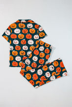 Cargar imagen en el visor de la galería, Orange Halloween Pattern Short Sleeve Shirt Pajama Set
