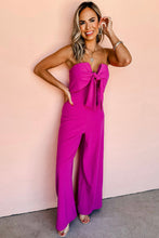 Cargar imagen en el visor de la galería, Bright Pink Bowknot Strapless Wide Leg Jumpsuit
