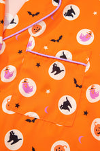 Load image into Gallery viewer, Orange Halloween Print Lapel Shirt Long 2pcs Pajama Set
