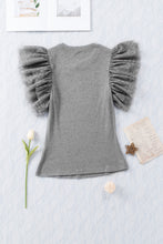 Load image into Gallery viewer, Gray Dotty Mesh Ruffle Sleeve Ribbed Knit Top
