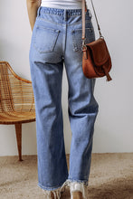 Load image into Gallery viewer, Ashleigh Blue Distressed Raw Hem Straight Leg High Waist Jeans
