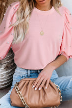 Cargar imagen en el visor de la galería, Light Pink Rhinestone Pearl Puff Half Sleeve Top
