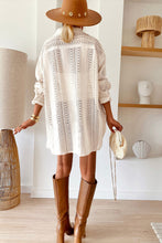 Cargar imagen en el visor de la galería, Beige Lace Crochet Collared Tunic Oversized Shirt
