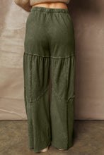 Cargar imagen en el visor de la galería, Vineyard Green Mineral Wash Tiered Wide Leg Patchwork Drawstring Pants
