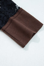 Load image into Gallery viewer, Dark Brown Sheer Lace Patchwork Casual Long Sleeve Tee
