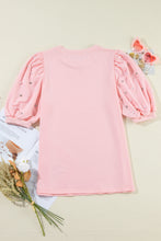 Load image into Gallery viewer, Light Pink Rhinestone Pearl Puff Half Sleeve Top
