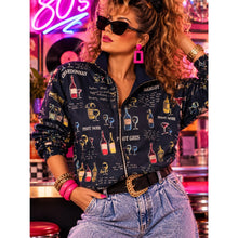 Cargar imagen en el visor de la galería, Vintage 90s Wine Print Navy Zip-Front Jacket - Merlot Bling Zipper

